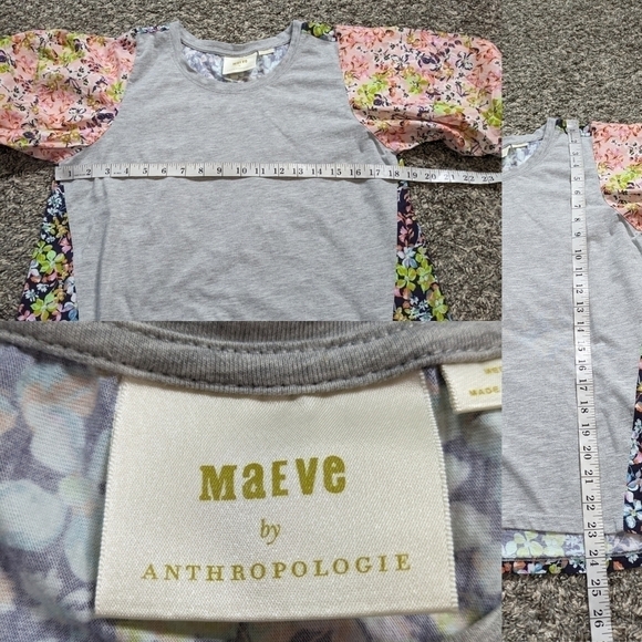 Anthro Maeve grey pink colorful floral puff balloon sleeve tshirt M - Picture 6 of 8